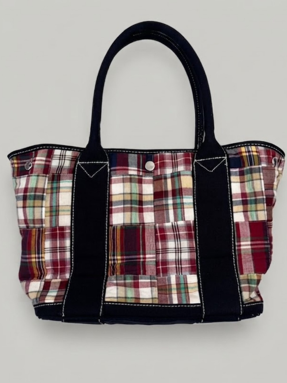 Vintage Y2K J.Crew Madras Patchwork Quilted Canvas Tote Bag Expandable EUC👌
